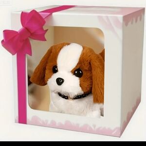Adorable Brown and White Plush Robotic Puppy